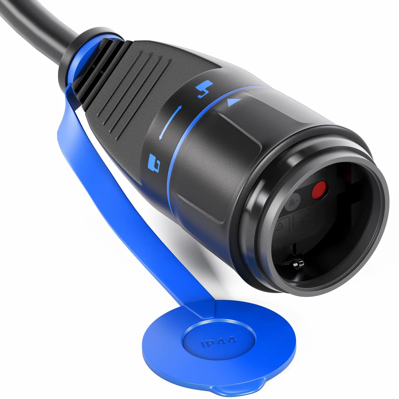 hb-digital Przedłużacz 25m z systemem blokady do użytku na zewnątrz – 250V / 16A, 3500W, HO7RN-F 1,5mm², IP44, wtyczka i gniazdo Schuko – czarny