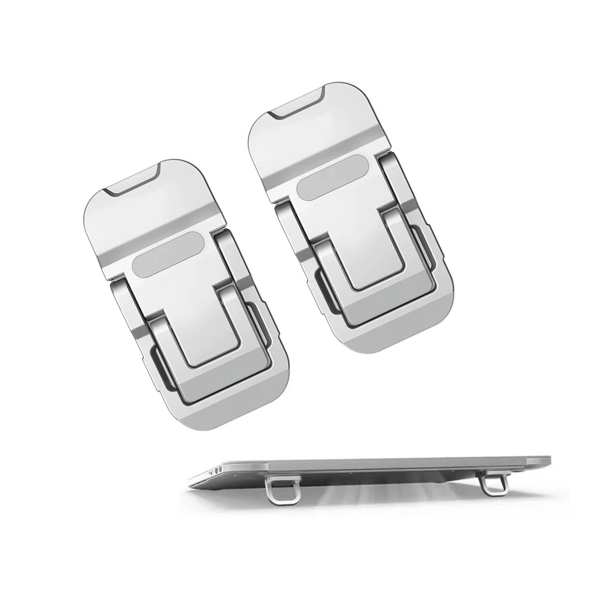 Stojak na laptopa, przenośny stojak chłodzący do laptopa, składany metalowy stojak na klawiaturę, mini kolumna klawiatury (srebrny, dwa biegi)