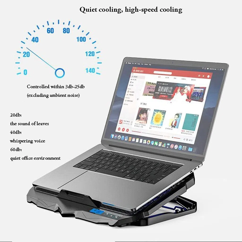 Podstawka Chłodząca Stabilny Podkładka Chłodząca Do Laptopa Z 2 Regulowanymi Wysokościami, Czterema Wentylatorami I Portami USB Odpowiednia Laptopów 12"-17" Cichy Biurko