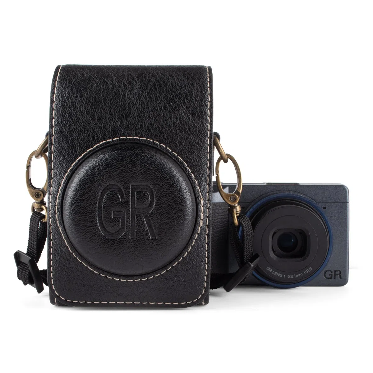 kinokoo Etui do Ricoh GR IV, pokrowiec ochronny z fakturą skóry PU do aparatów cyfrowych Ricoh GR/III/III x/IV z regulowanym paskiem na ramię - ze szlufką na pasek z tyłu torby - czarne