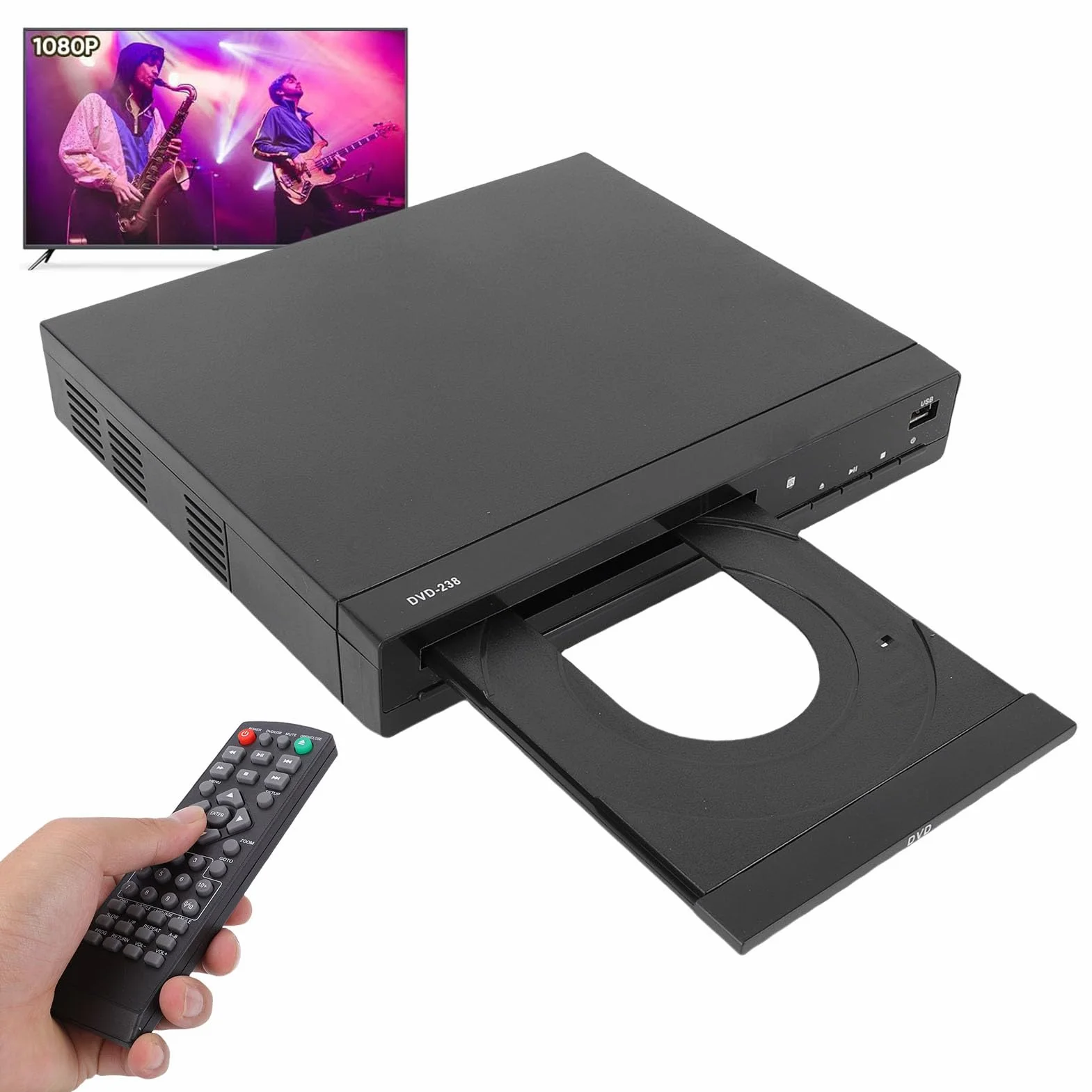 Asixxsix Odtwarzacz DVD dla Telewizorów Smart TV, Wieloregionowy Odtwarzacz CD HDMI z możliwością Skalowania do 1080p, z Portem USB, Odtwarzanie Wielu Formatów MP3 dla Kina Domowego (wtyczka UE)