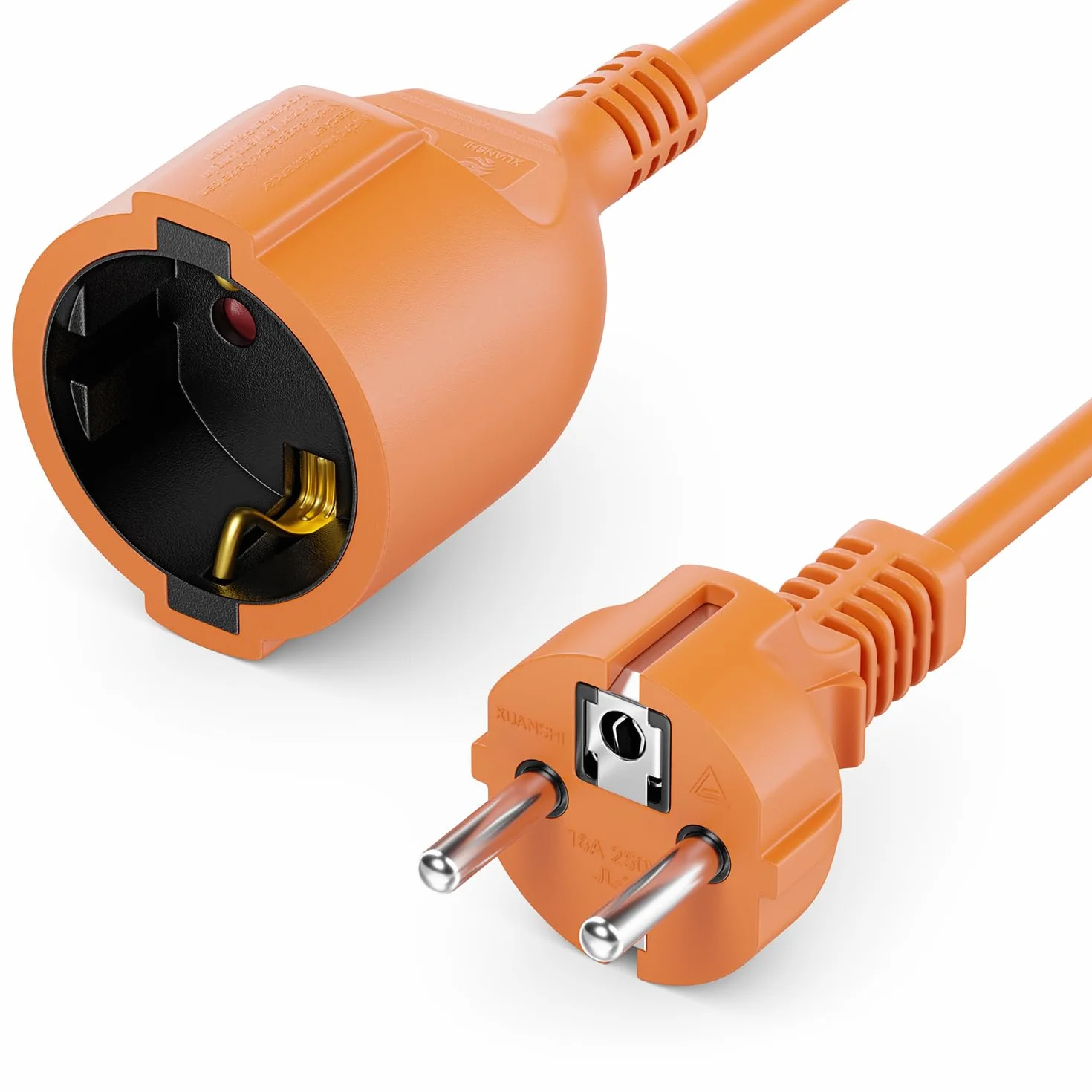 deleyCON 3,0m Kabel Przedłużający Zasilający, Wtyczka z Bolcem Typ F (CEE 7/7) na Gniazdo (CEE 7/3), Ochrona Przed Dotykiem, TV PC Komputer Projektor - Pomarańczowy