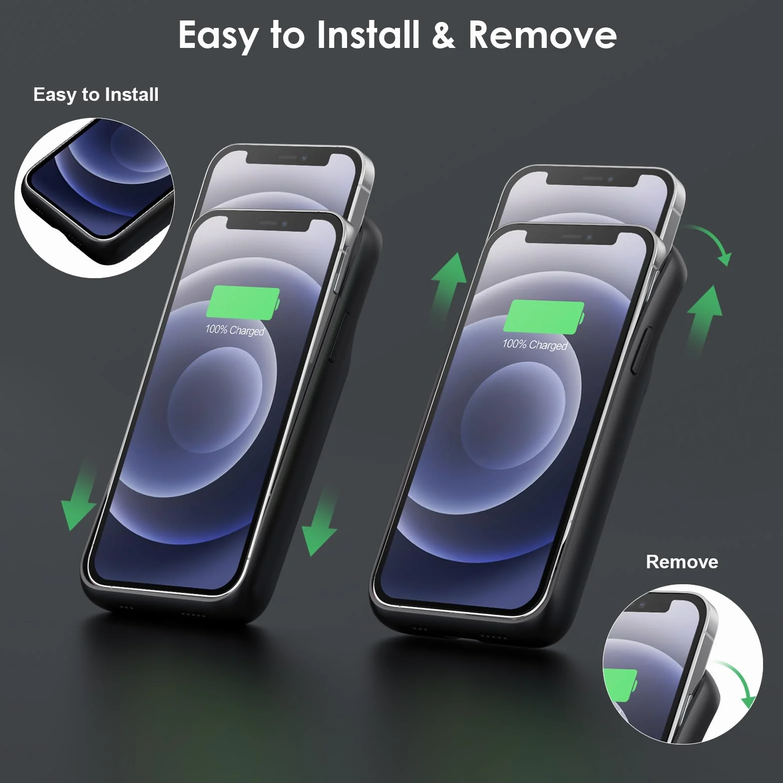Etui na baterię do iPhone 12/12 Pro, 10800 mAh, czarne, kompatybilne z ładowaniem bezprzewodowym