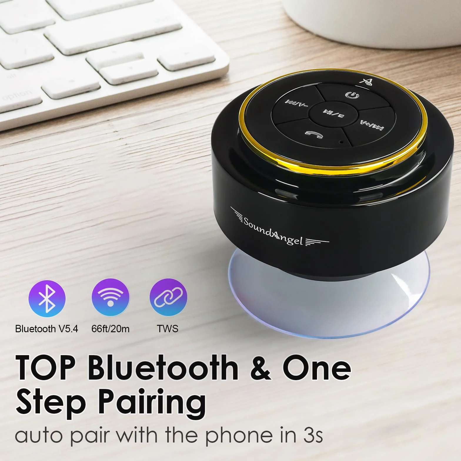XLEADER Wodoodporny głośnik Bluetooth IPX7 z przyssawką i klipsem, mikrofon, bas