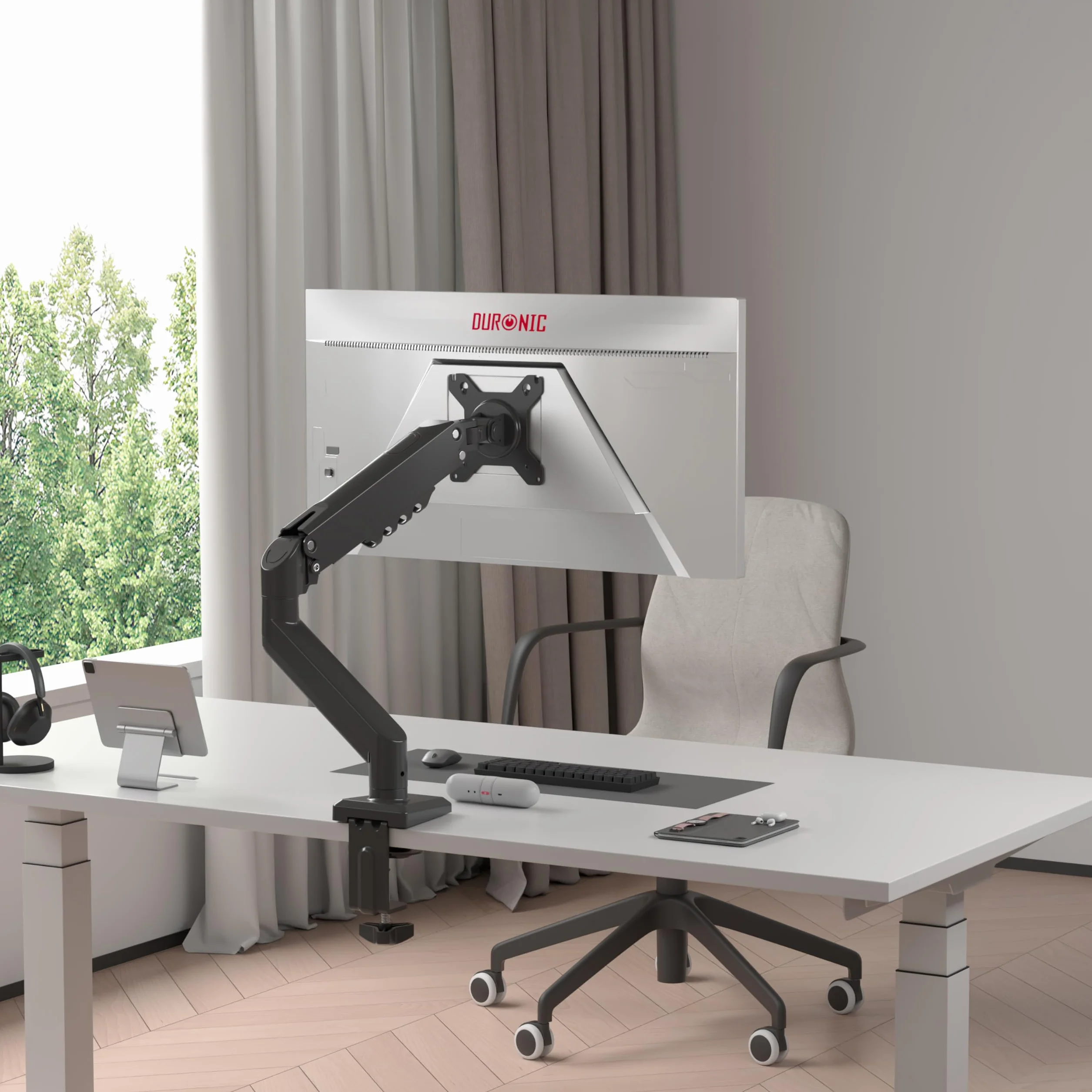 Duronic DM6A1 Uchwyt do monitora 13-32 cale VESA 75 100 obrotowy 360 stopni ramię gazowe ergonomiczne max 9 kg