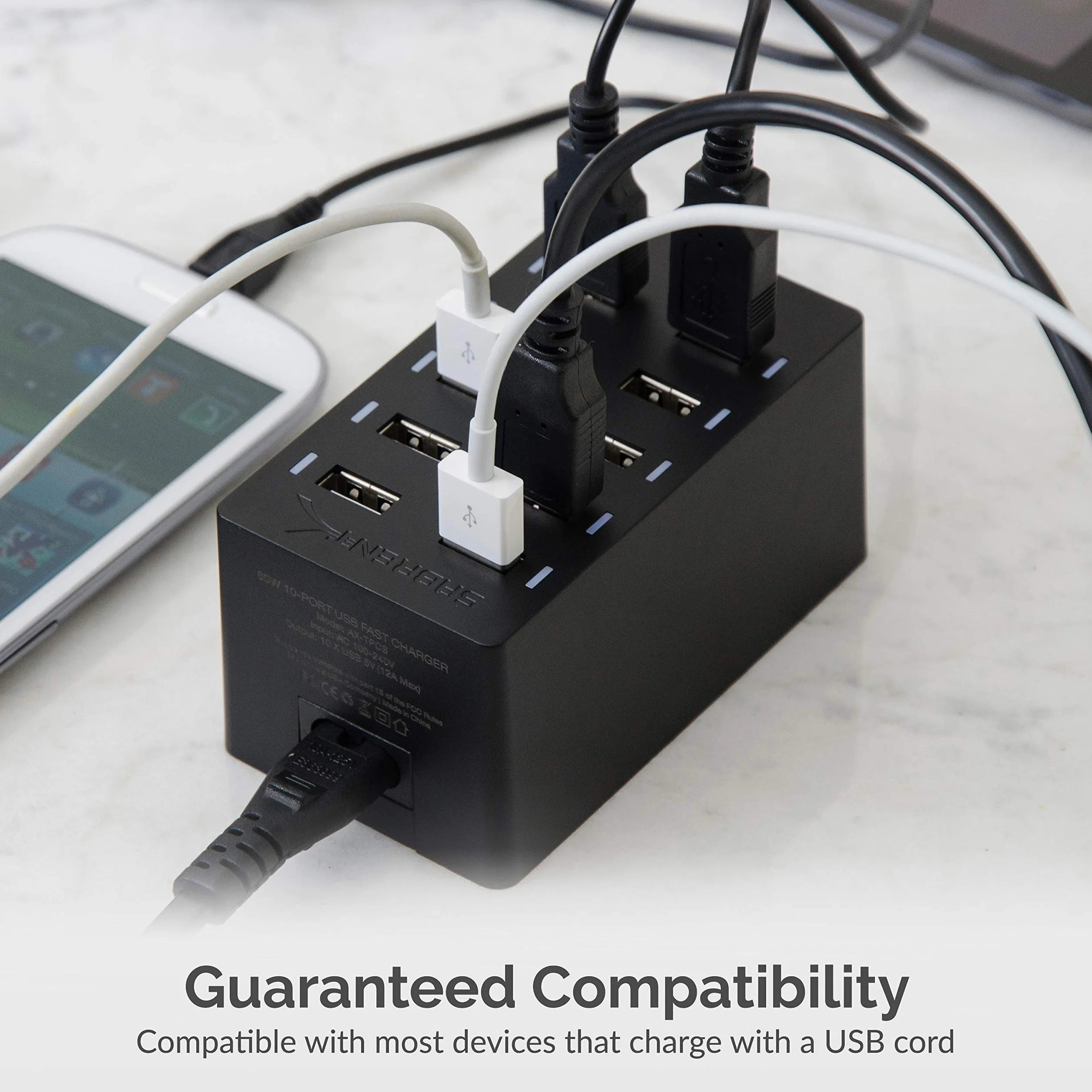 SABRENT Inteligentna ładowarka USB, 60 W, 10 portów, szybka ładowarka z zasilaczem, stacja ładująca Multi USB, ładowarka ścienna kompatybilna z produktami Apple i smartfonami, przenośnymi głośnikami