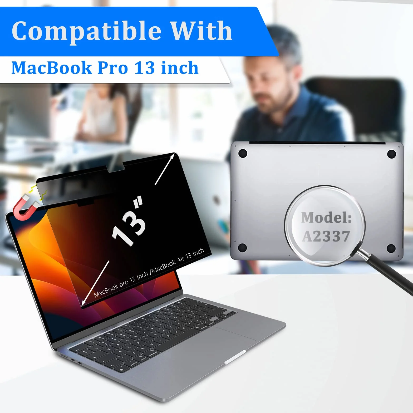 LanQii Filtr prywatyzujący kompatybilny z MacBook Pro 13" (2016-2022 M1/M2), magnetyczny filtr prywatności, ochrona danych, zdejmowana folia ochronna do MacBook Air 13" (2018-2021, M1)