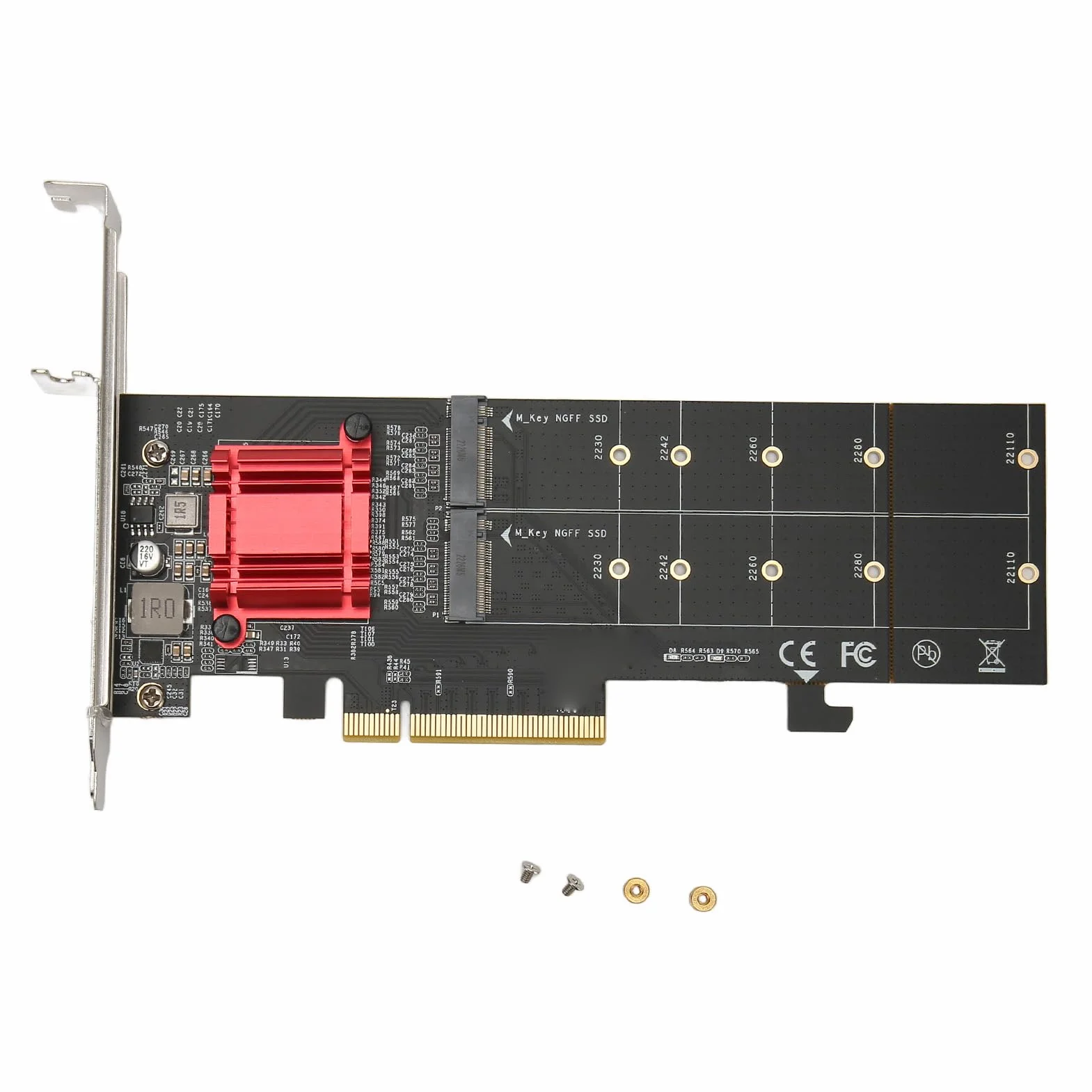 Podwójna Karta Adaptera M.2 PCIe NVMe z Rozwidleniem, Obsługuje 2xM.2 S w PCIe 3.1 X8/X16 dla, 2230/2242/2260/2280/22110