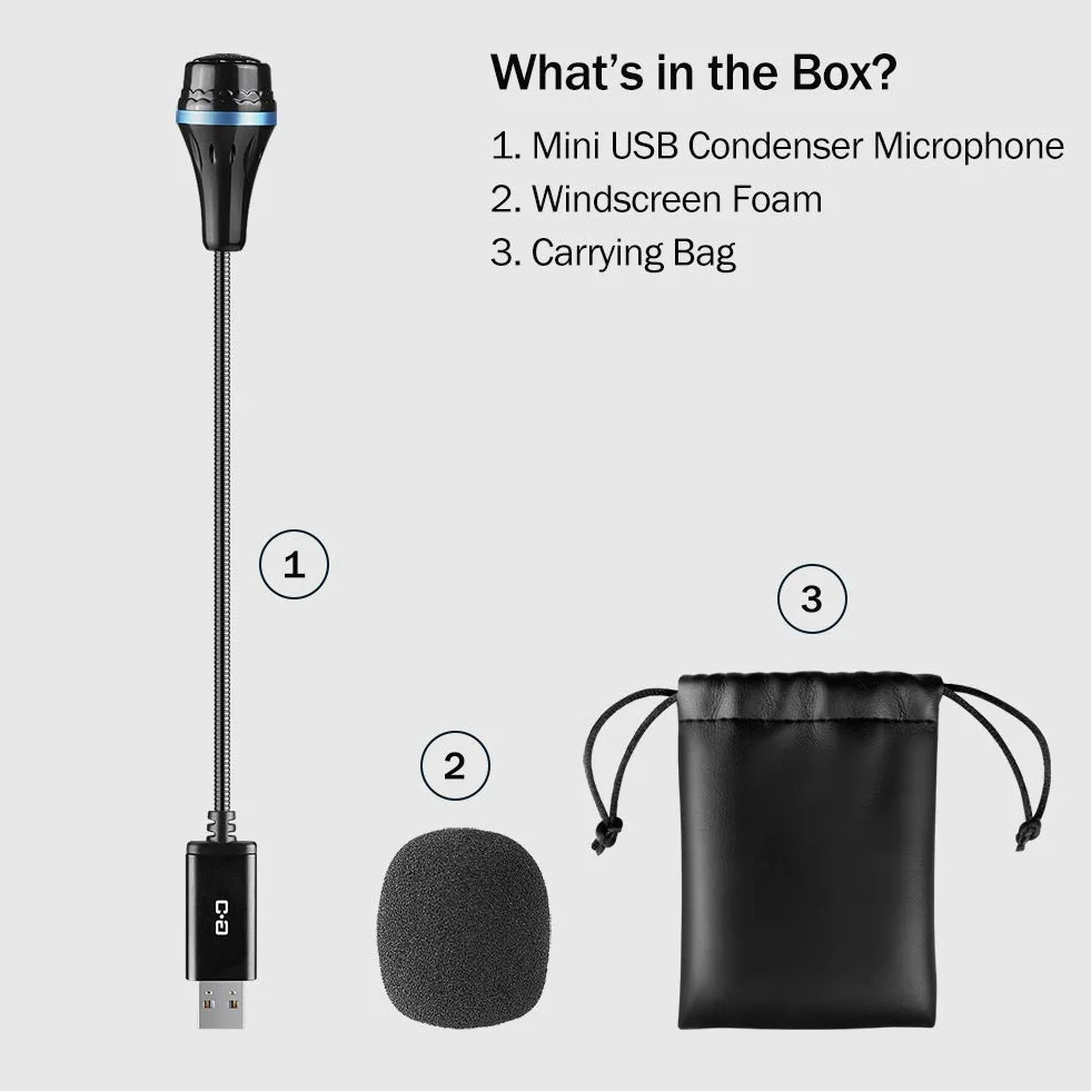Bezprzewodowy mikrofon USB do laptopa i komputera stacjonarnego, z gęsią szyją i wbudowaną kartą dźwiękową, kompatybilny z Windows PC i Mac, mały rozmiar, Plug and Play, idealny mikrofon pojemnościowy