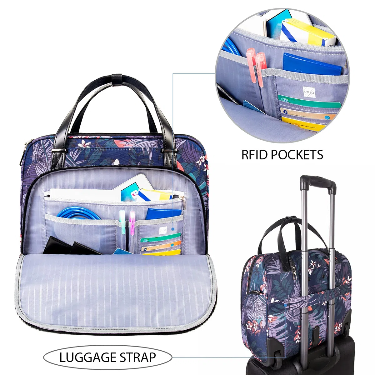 VANKEAN Walcowane etui na laptopa dla kobiet, premium walcowana torba podróżna, pasuje do 38 cm (15,6 cala) na laptopa teczka do przenoszenia, wodoodporna na noc, walcowanie torby komputerowe z