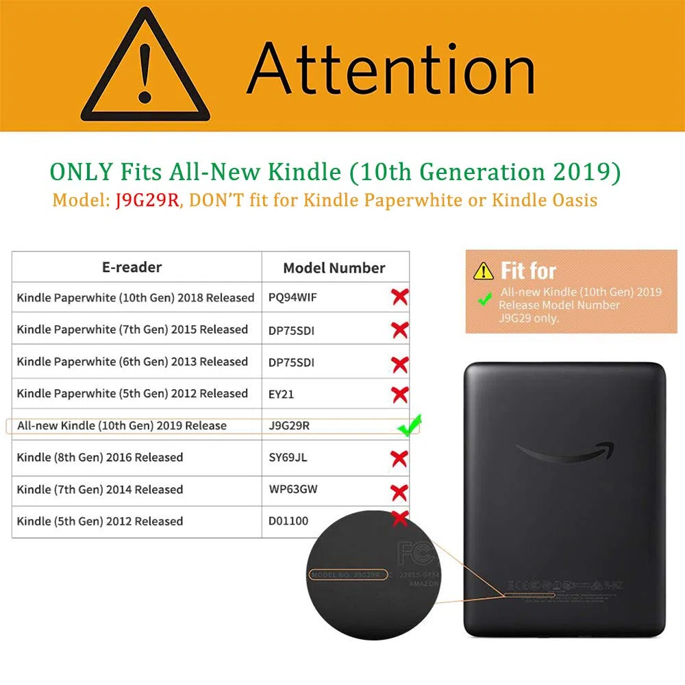 SCSVPN Etui na 15.2 cm Kindle 10. generacji (wydanie 2019, model nr. J9G29R) – smukłe, lekkie, wysokiej jakości etui ze skóry PU z paskiem na rękę, automatyczne uśpienia/budzenie, nie pasuje do
