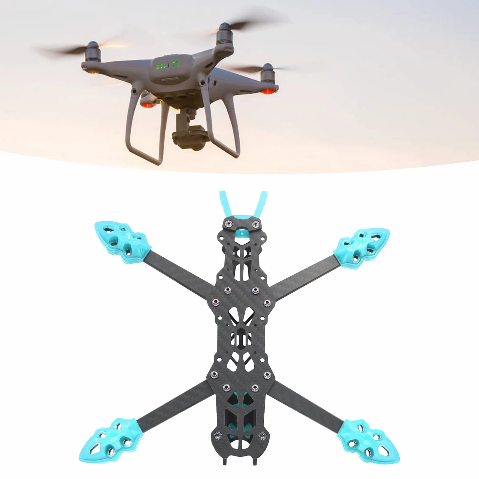 KENANLAN Zestaw ramy Quadcopter, FPV Racing drona, profesjonalna rama 225 mm, rozstaw osi z włókna węglowego, akcesoria do drona RC (niebieska)