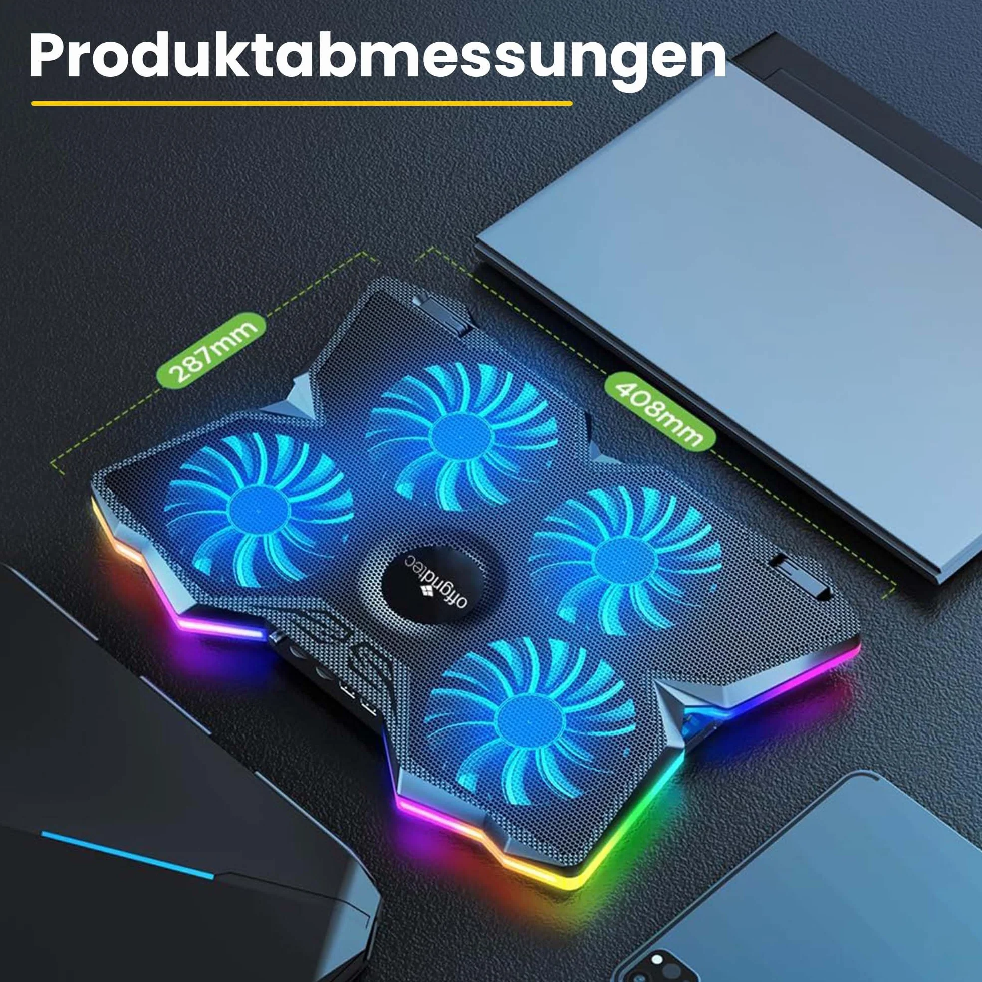 Offgridtec Chłodnica do laptopa K25 Pro, wentylowany stojak z 4 cichymi wentylatorami, 2 porty USB, regulacja wysokości