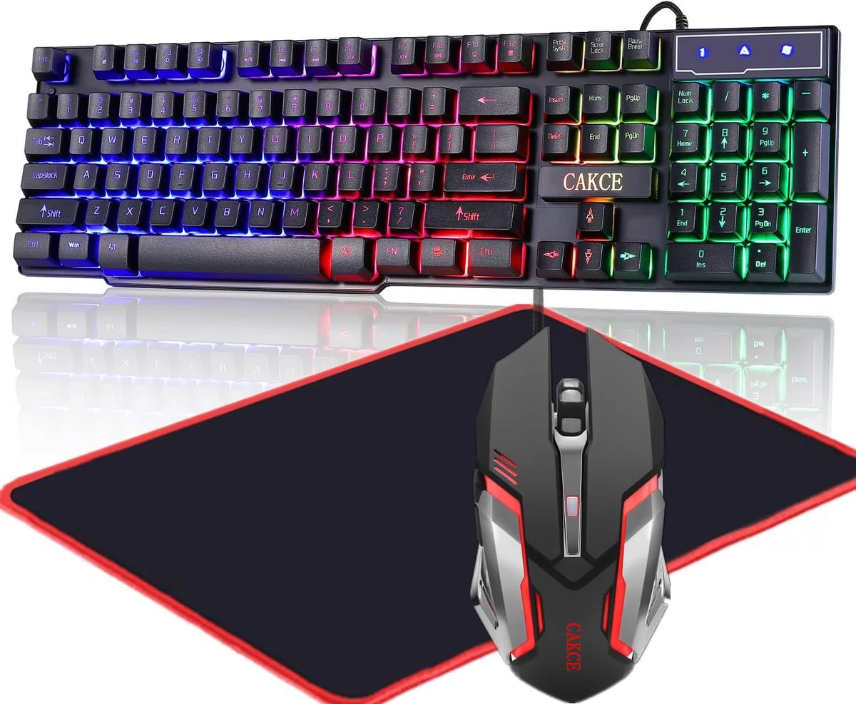 Klawiatura do gier RGB i kolorowa mysz, przewodowe podświetlenie LED USB mysz do gier i klawiatura do laptopa PC gier i pracy, blask liter, uczucie mechaniczne