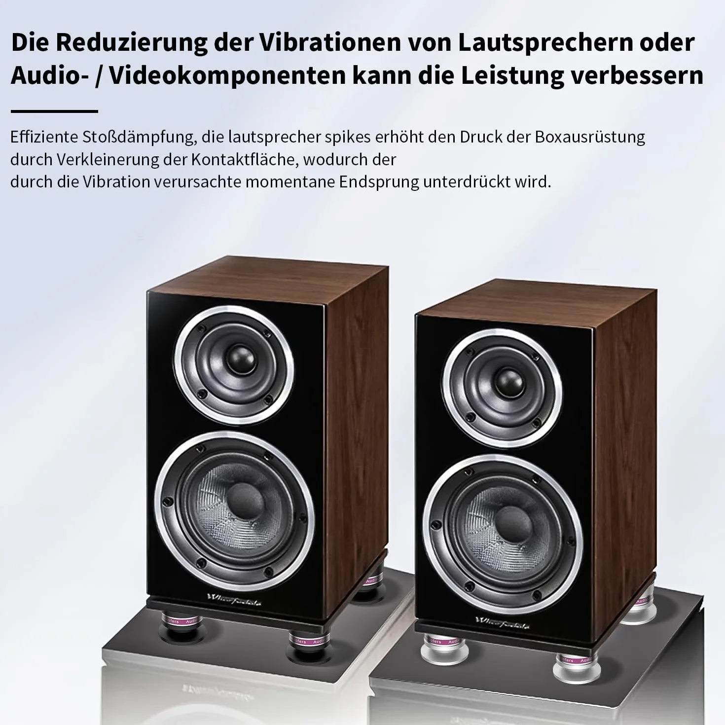 Tertullus Zestaw 4 kolców z regulacją wysokości subwoofera, zestaw z podstawką i nóżką, nóżki HiFi, do głośników, subwoofera, nośność 50 kg