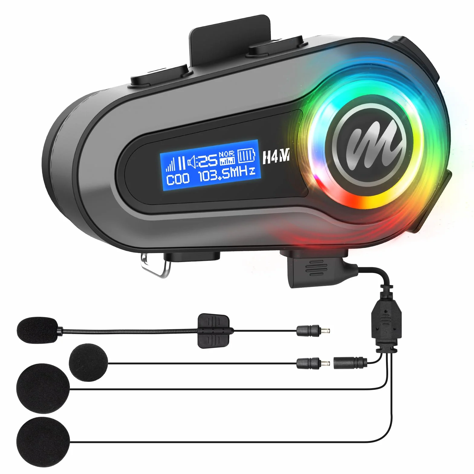 Moman Zestaw słuchawkowy do kasku motocyklowego H4M z ekranem LCD 6 EQ Bezprzewodowe 5.3 HiFi Stereo Radio FM AI Voice
