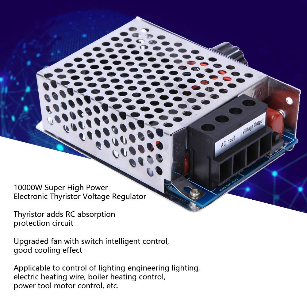 Elektroniczny Tyrystorowy Regulator Napięcia o Bardzo Dużej Mocy 10000 W z Ulepszonym Wentylatorem, Aluminiowa Obudowa do Inżynierii Oświetleniowej, Sterowanie Ogrzewaniem
