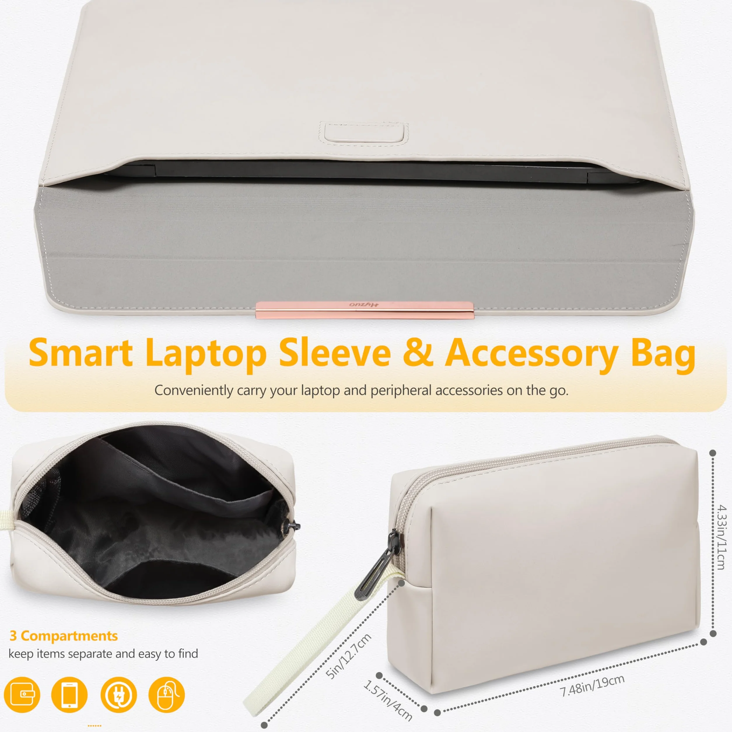 HYZUO 13 Cali Pokrowiec Etui na Laptop z Podstawką do Air 13 M5 A3449 M4 M3 M2 M1 2026-2018, 13" MacBook Neo 2026 A3404, MacBook Pro 13 M2 M1, 13" iPad Pro/Air, Surface Pro, Beżowy(Śmieszek)