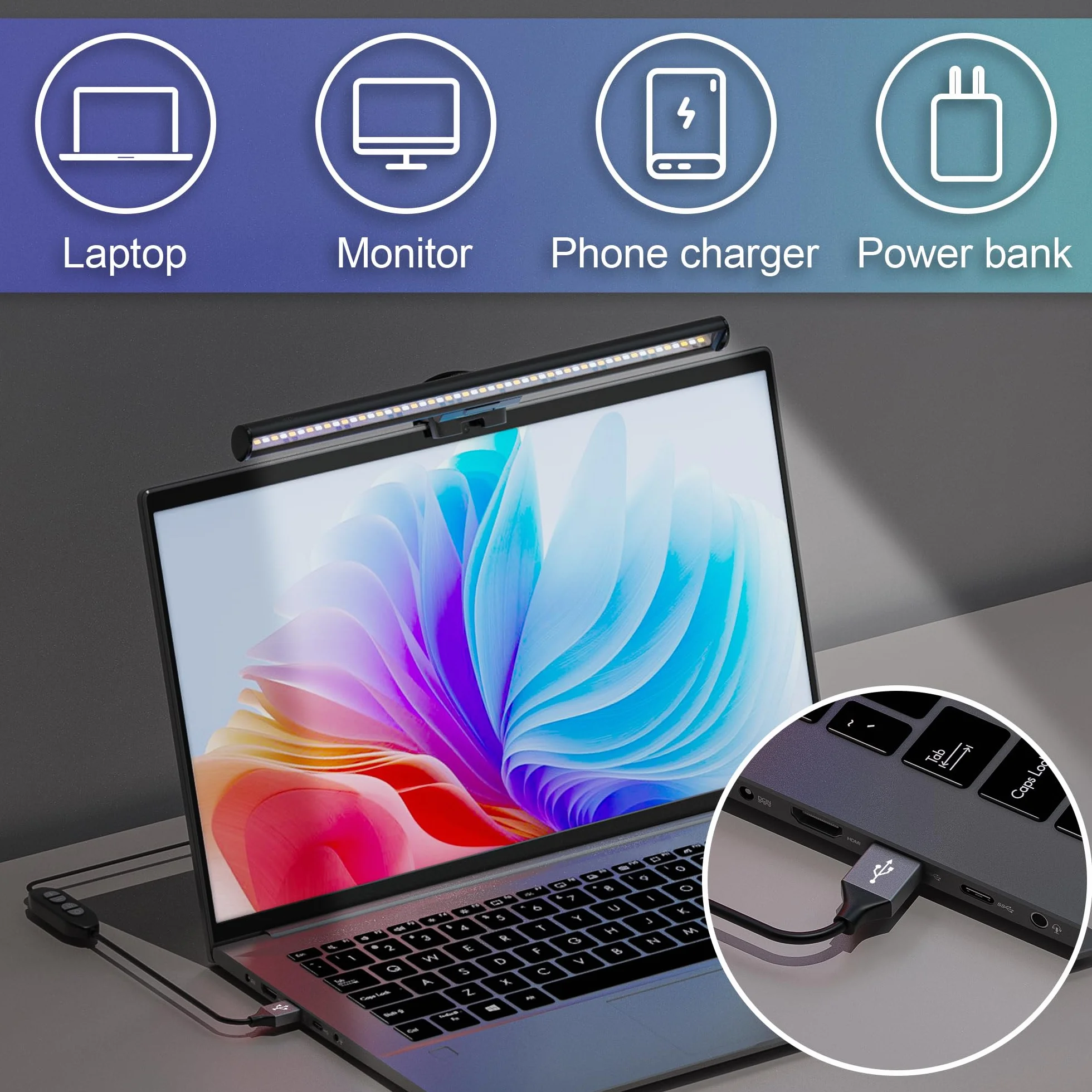 Lampa LED do monitora komputerowego z regulowanymi trybami oświetlenia i 10 poziomami jasności Eye Care
