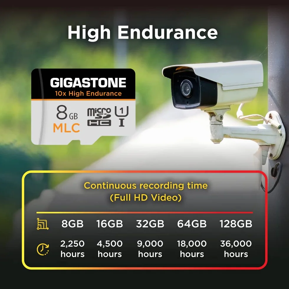 [10 x High Endurance] GIGASTONE MLC 8 GB Industrial MicroSDXC karta z adapterem, nagrywanie wideo 85/15 MB/s 4K do Security Cam, Dash Cam, U3 V30 C10 [5-letnie bezpłatne odzyskiwanie danych]