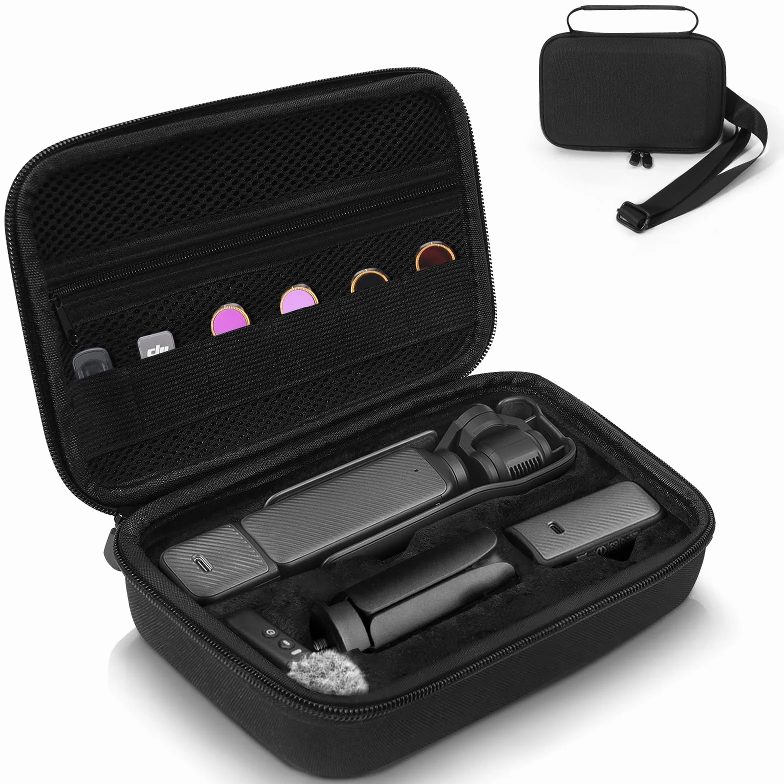 Etui na kamerę DJI OSMO Pocket 3, twarda torba EVA z 1 regulowanym paskiem i 2 osłonami ekranu i 1 mini statywem do kieszeni 3, przenośna wodoodporna torba do przenoszenia, akcesoria do podróży