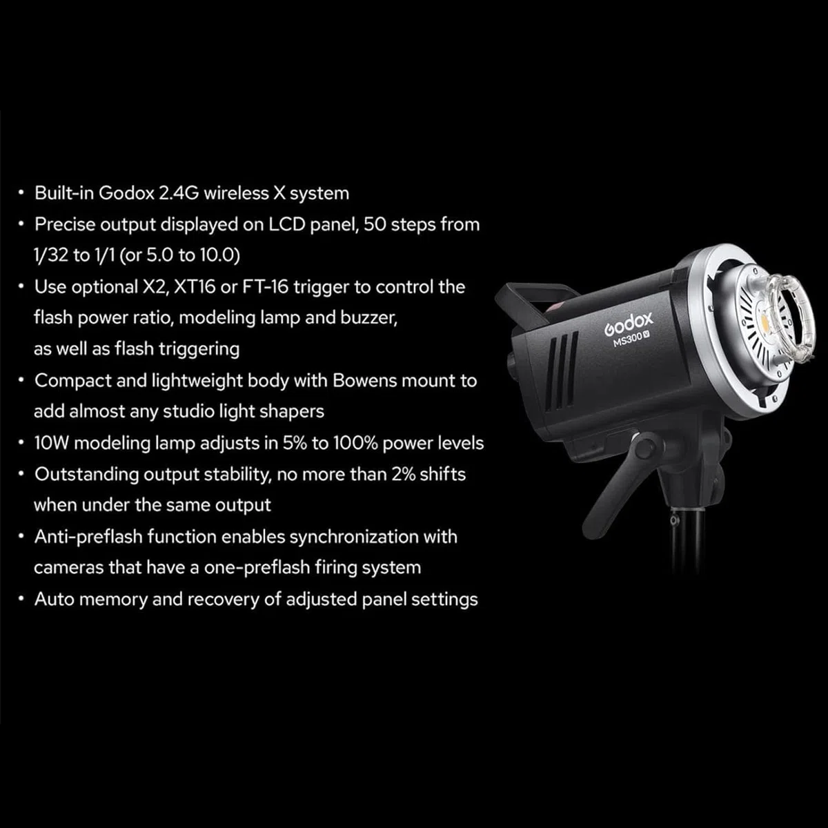 Godox MS300-V Studio lampa błyskowa 300 W z ulepszoną lampą do modelowania LED, bezprzewodowy system X 2,4 G, idealna podstawka Bowens do mody, reklamy i fotografii studyjnej