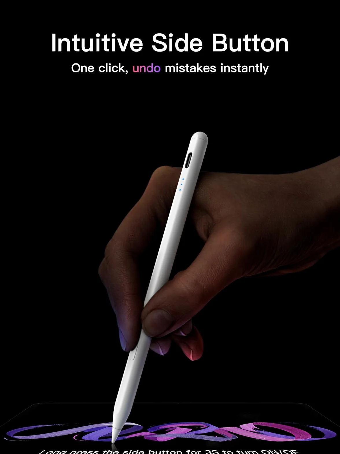 Rysik do iPada 2018-2025 z funkcją szybkiego ładowania USB-C z funkcją odwzorowania palm i czułością na nachylenie do iPada 11/10/9/8/7/6, iPad mini 7/6/5, iPad Air M3/M2/5/4/3, i-Pad Pro M4 13"/12,9