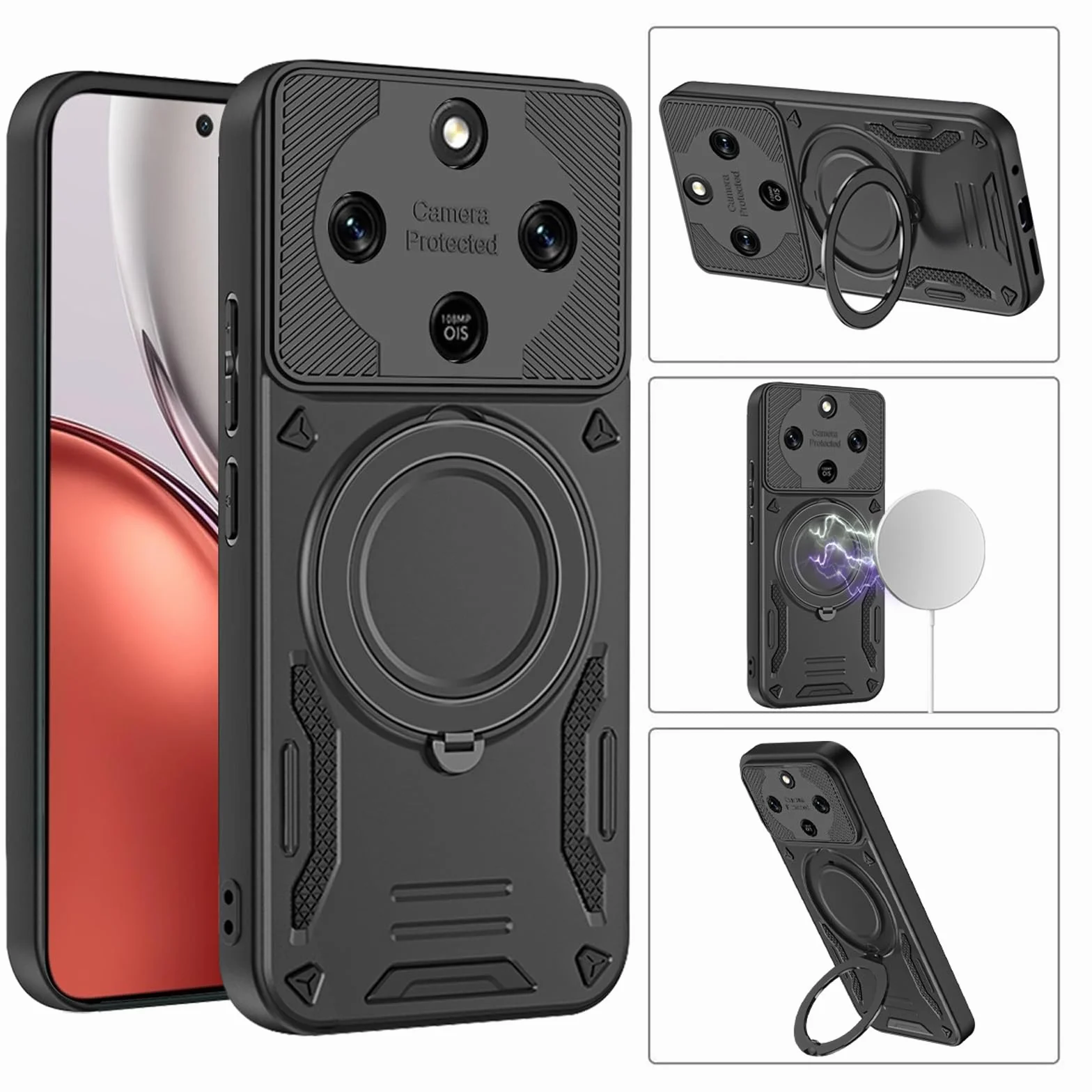 Etui do Honor Magic8 Lite/Magic 8 Lite 5G, TPU/PC 2 w 1 Hybrid uchwyt samochodowy obracany o 360°, odporne na uderzenia i upadki, etui na telefon komórkowy, niebieskie