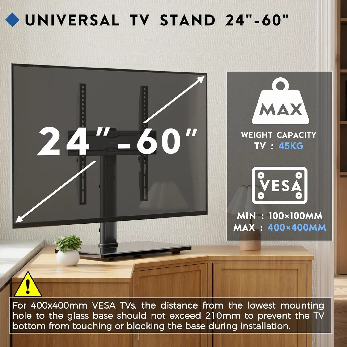 BONTEC Uniwersalny Stojak Telewizor 26"-55" LCD LED Plazmowy Regulacja Wysokości Podstawa Szkło Hartowane 8mm