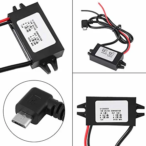 OTVEE Konwerter DC 12V do 5V/3A, Micro USB, Wyświetlacz LED Samochodowy, Zasilacz Converter, Moduł Transformator Adapter