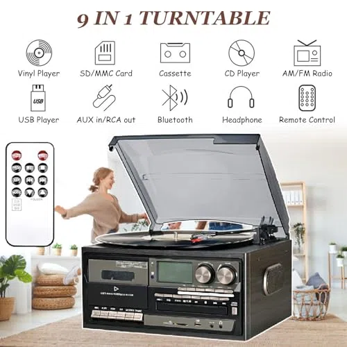 Bezprzewodowe głośniki stereo w stylu retro z odtwarzaczem CD, odtwarzaczem płyt, radiem, Bluetooth i pilotem zdalnego sterowania – najlepsze centrum rozrywki dla entuzjastów muzyki