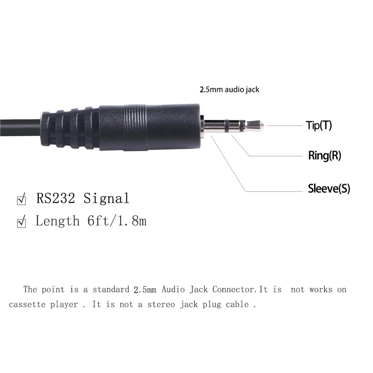 Kabel USB szeregowy RS232 z wtyczką audio AJ 2,5 mm i 3-pinowym konwerterem TRS 3P 1,8 m (T-RX r-TX s-GND)