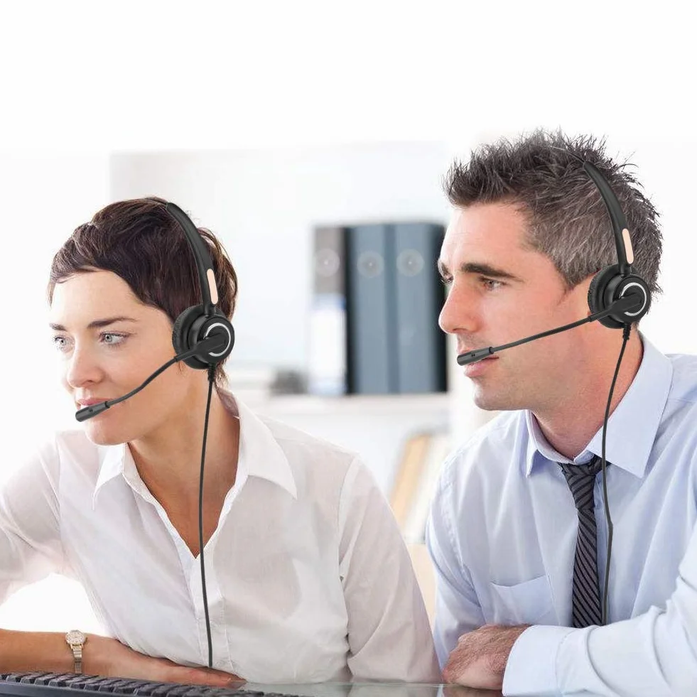 Ejoyous RJ9 przewodowy zestaw słuchawkowy do telefonu z redukcją szumów, regulacją głośności i wyciszeniem, do biura i Call Center RJ9, zestaw słuchawkowy biurowy