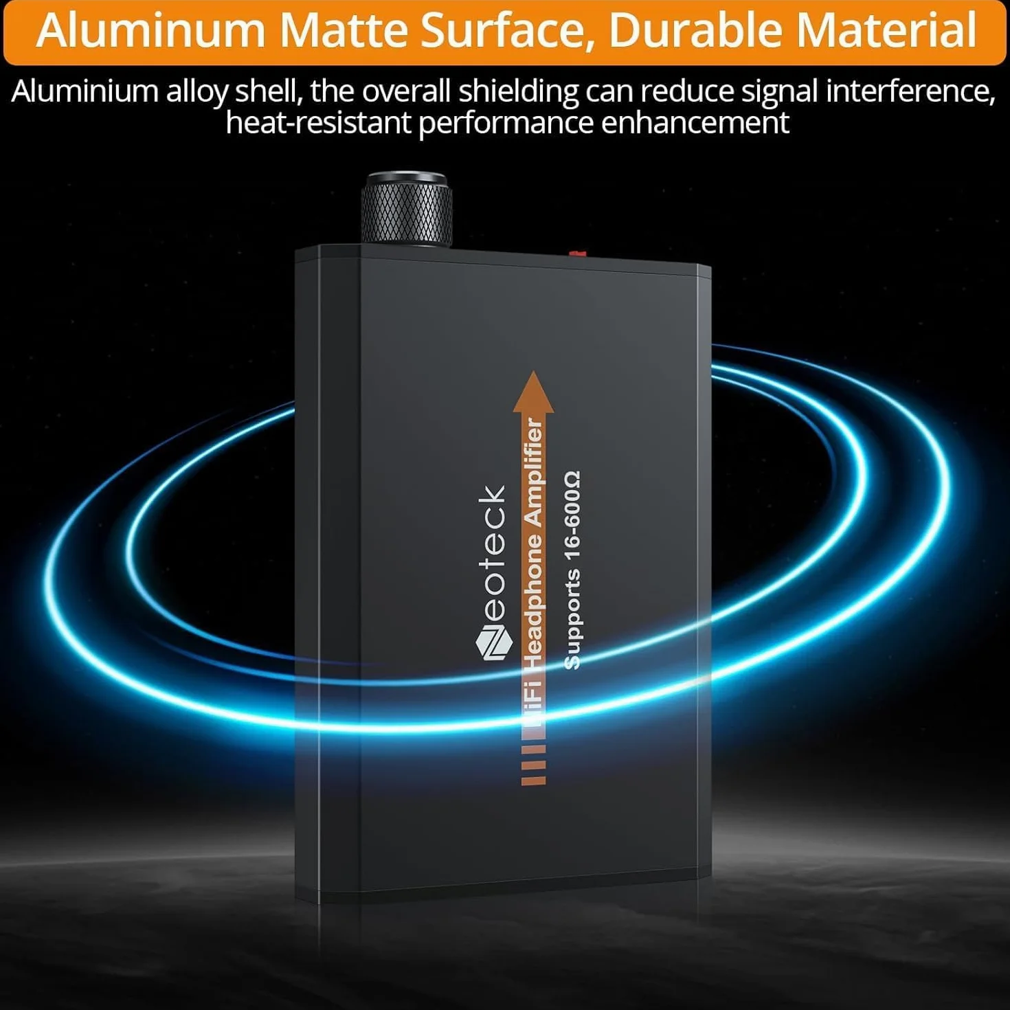 Neoteck Wzmacniacz słuchawkowy 3,5 mm z dwustopniowym włącznikiem wzmacniającym, przenośny wzmacniacz zestawu słuchawkowego HiFi, aluminiowa matowa powierzchnia