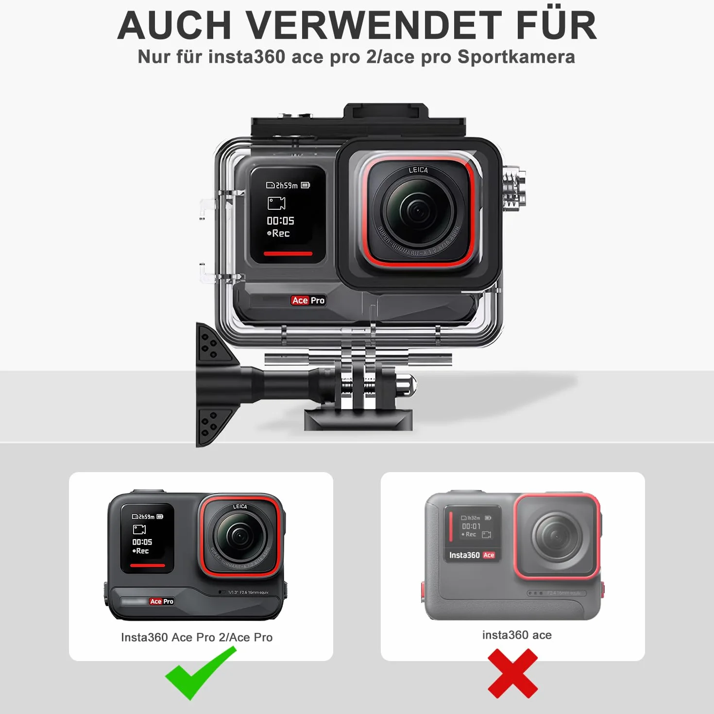 FitStill 50 M/164 FT Wodoodporna obudowa do Insta 360 ace Pro, pyłoszczelna i wodoodporna, obudowa do nurkowania z akcesoriami wspornikowymi, odpowiednia dla Insta 360 ace Pro
