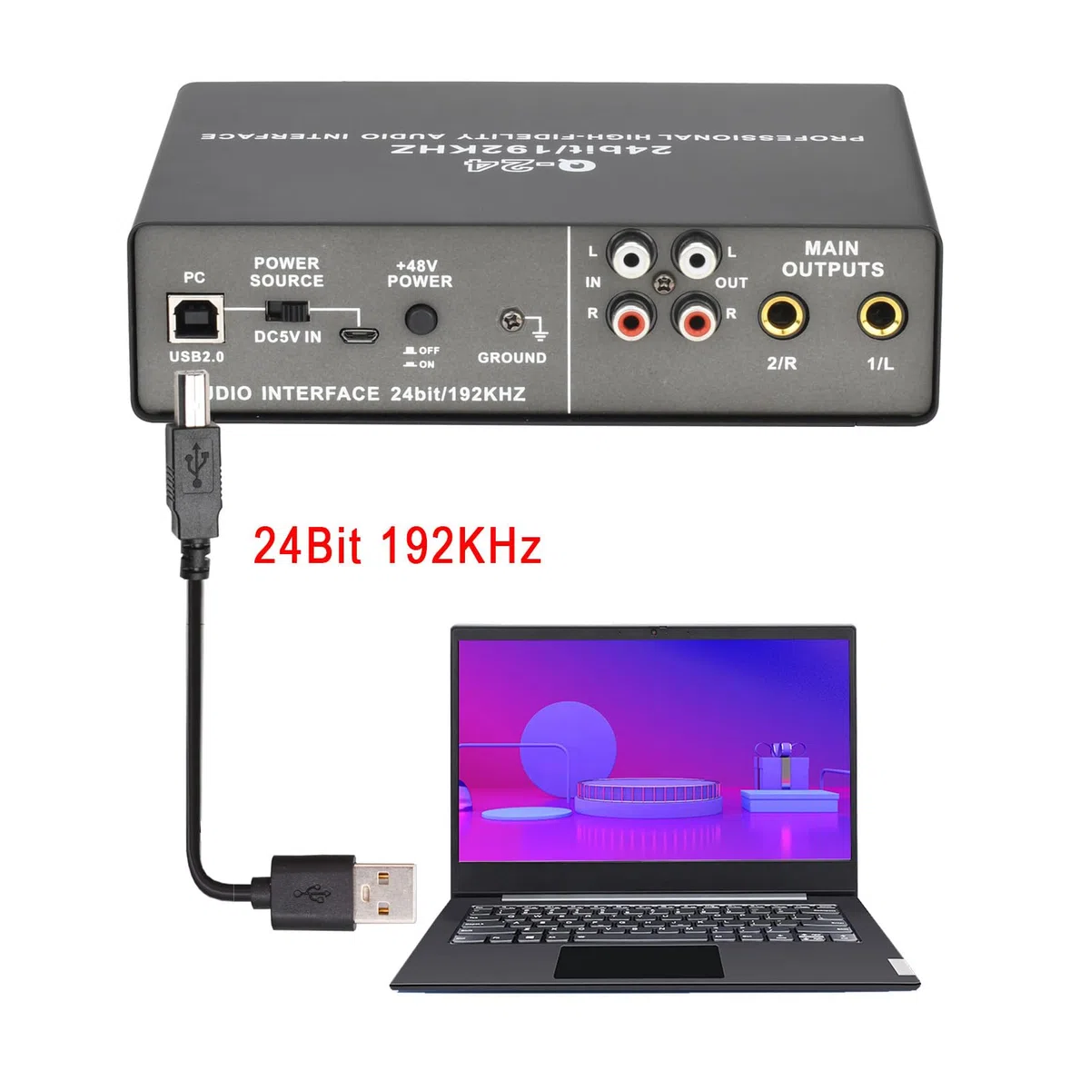 Fockety Karta Dźwiękowa USB, 2 kanał XLR TRS Phantom Power Audio Interface z 192KHz 24bit Wysoka Impedancja, do Komputerowego Nagrywania Podcastingu Przesyłania Strumieniowego