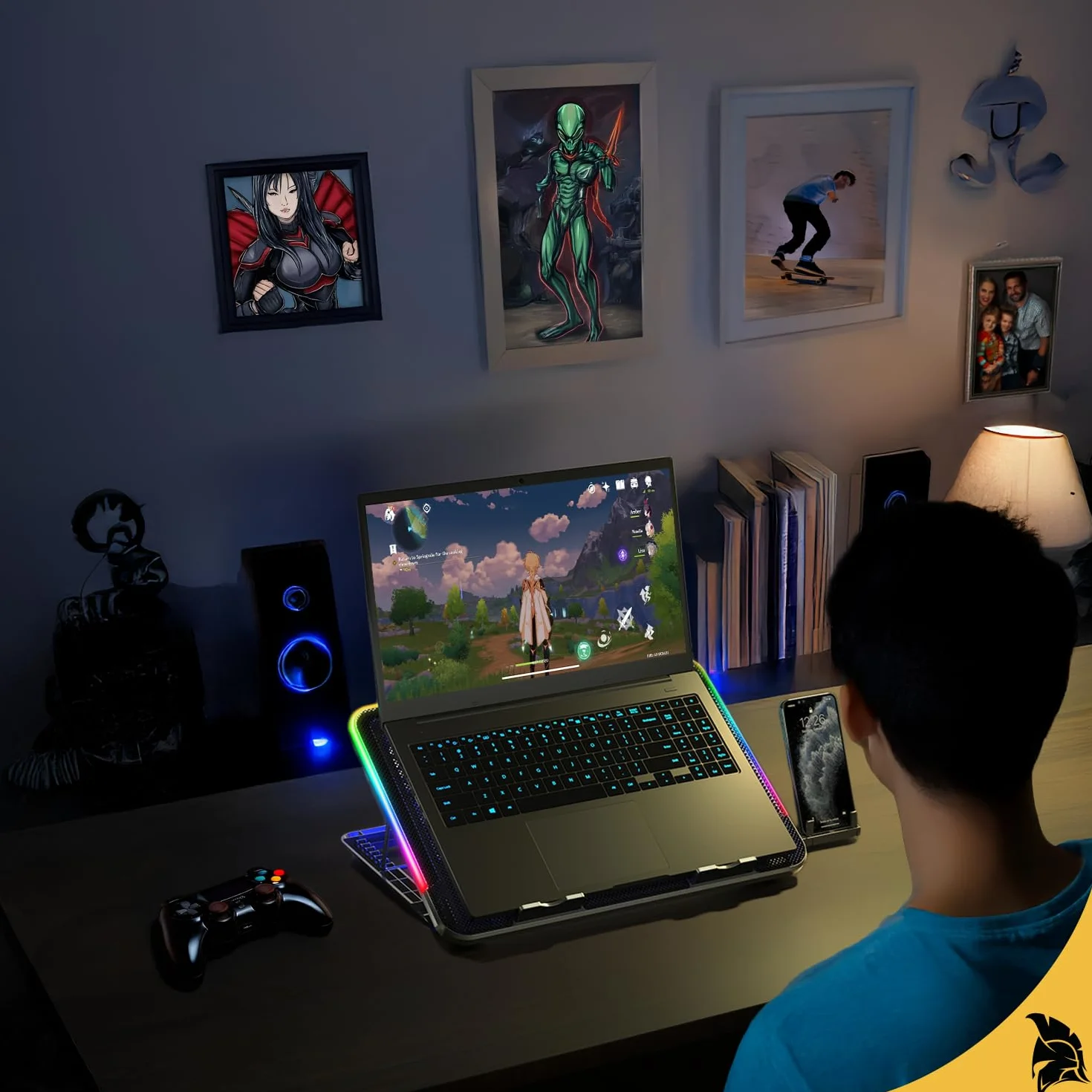 EMPIRE GAMING Guardian C600 chłodziarka do laptopa 12" do 15,6" – 6 wentylatorów – pokrętło prędkości, 7 trybów RGB, 5 regulowanych wysokości, zdejmowany uchwyt