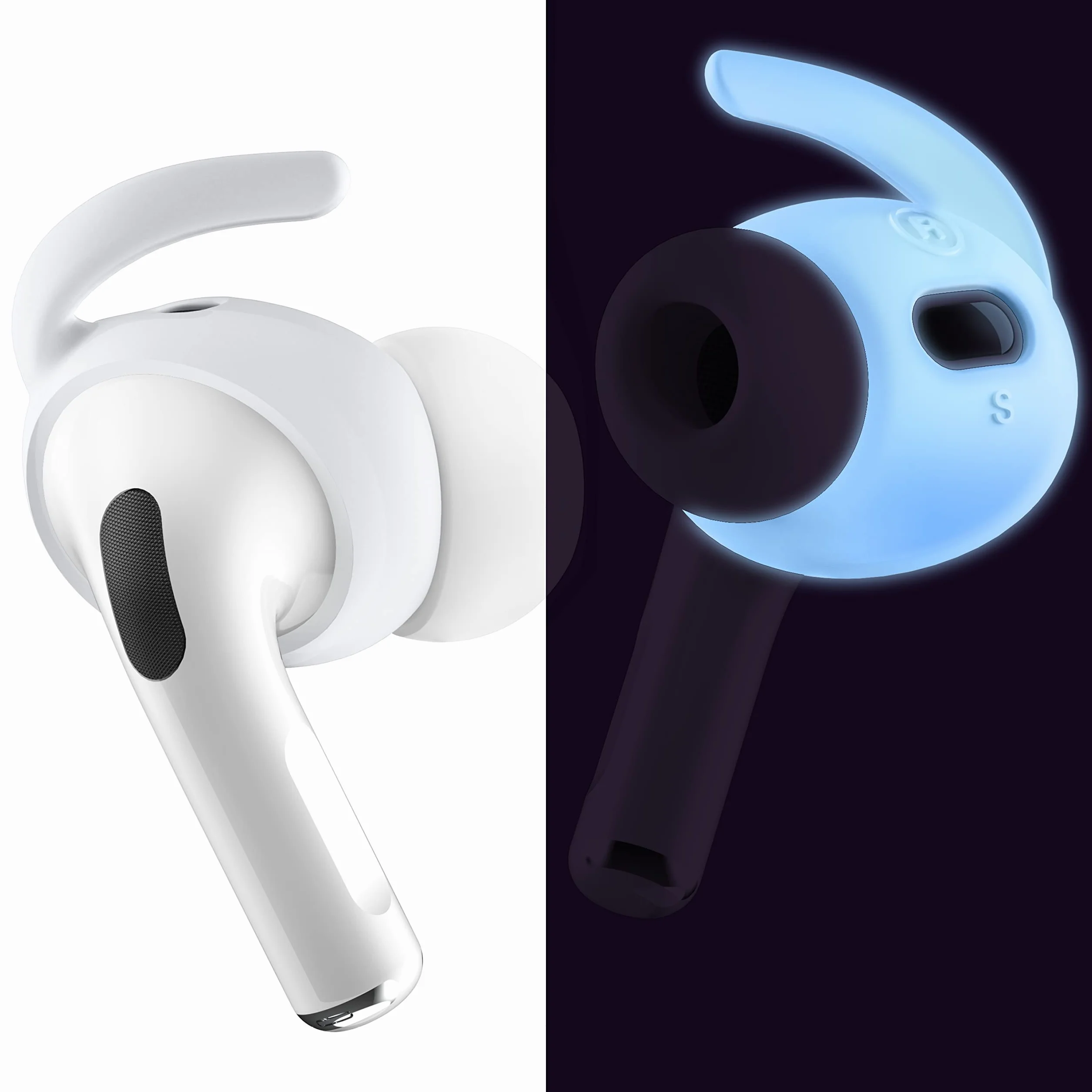 elago [4 pary] Etui na haczyki uszne kompatybilne z AirPods Pro 2-Ear Hook, wygodne i bezpieczne dopasowanie, ulepszona jakość dźwięku (niebieski fosforyzujący)