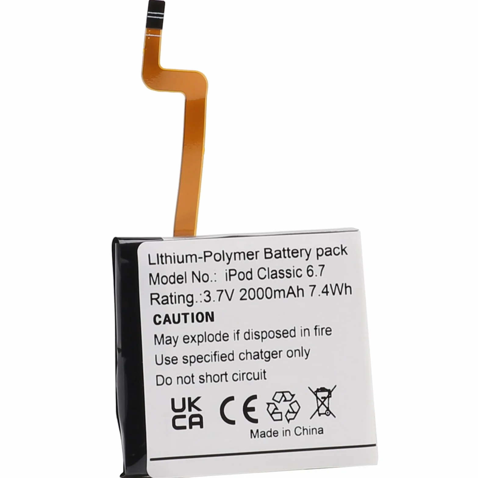 Bateria litowo-polimerowa kompatybilna z iPod Classic 6.7, 3,7V 3000mAh 7,4Wh