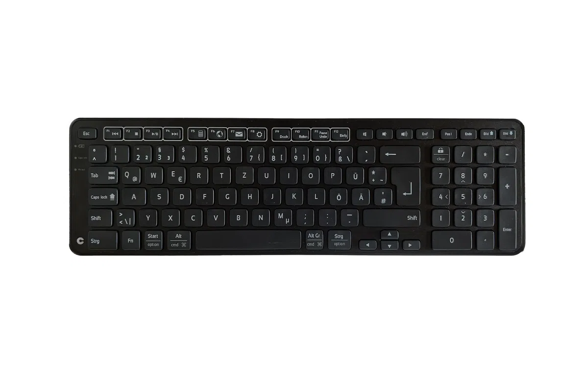 Contour Balance Keyboard | klawiatura bezprzewodowa z gniazdem USB | układ QWERTZ | super płaska klawiatura radiowa | klawiatura numeryczna + przyciski medialne | do domu i pracy | do Windows i Mac