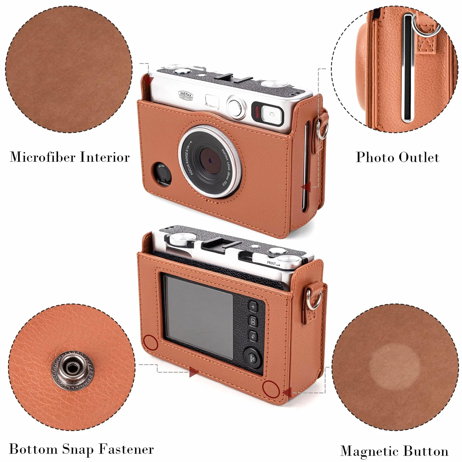 Rieibi etui na aparat Fujifilm Instax Mini Evo, skórzany pokrowiec ochronny vintage, brązowy