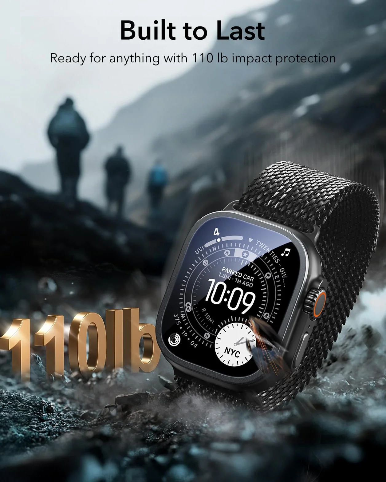 ESR Armorite Ochraniacz ekranu do Apple Watch Ultra 3 2025 / Ultra 2 / Ultra (49 mm), ochrona klasy wojskowej, folia ze szkła hartowanego z ramą ze stopu aluminium, odporna na zarysowania, 2 sztuki