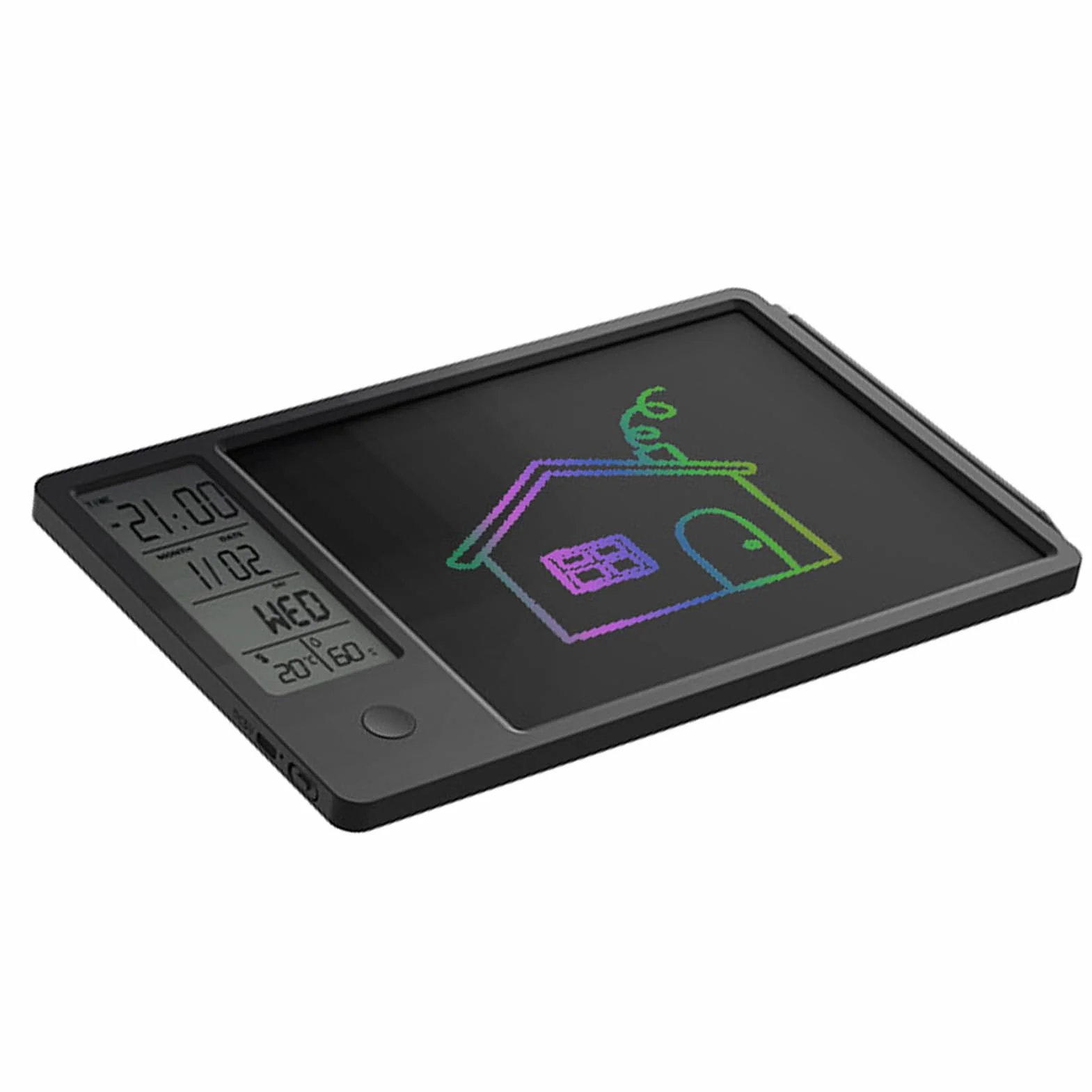 Elektroniczny kalendarz z notatnikiem, wymazywalna tablica do pisania LCD Elektroniczny cyfrowy planer Kalendarz Tablet Wyświetlacz temperatury i wilgotności (BLACK)
