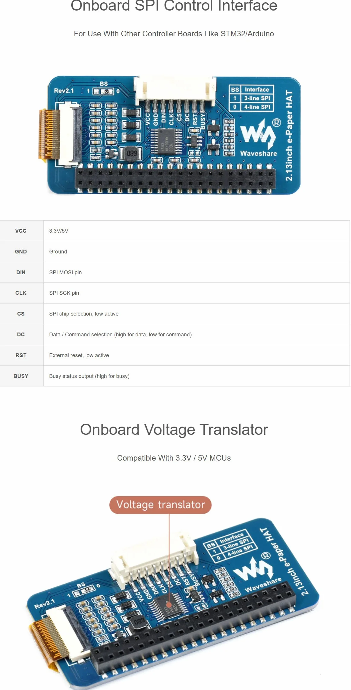 Waveshare Rozdzielczość 250 x 122, 2,13 cala, wyświetlacz e-papierowy, HAT, ekran E-Ink, moduł LCD, interfejs SPI z wbudowanym kontrolerem do Raspberry Pi 2B 3B 3B+ 4B Zero W/Ardui/STM32/Jetson Nano