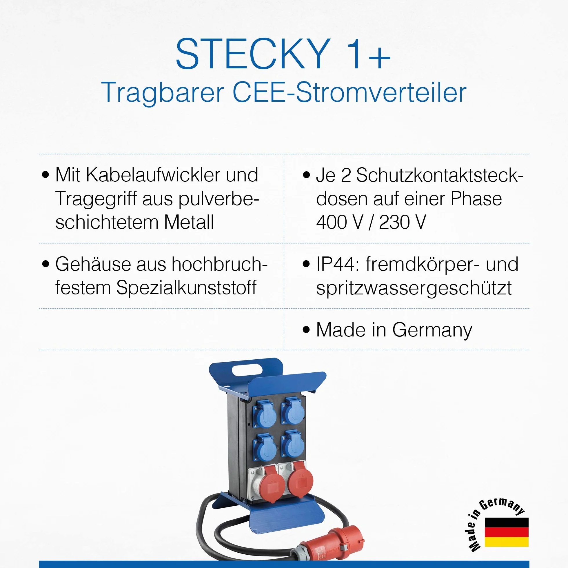 as - Schwabe 60845 Stecky 11+ Przenośny Mobilny Dystrybutor Zasilania Pudełko z 4 Gniazdami Schuko i 2 Gniazdami, IP44