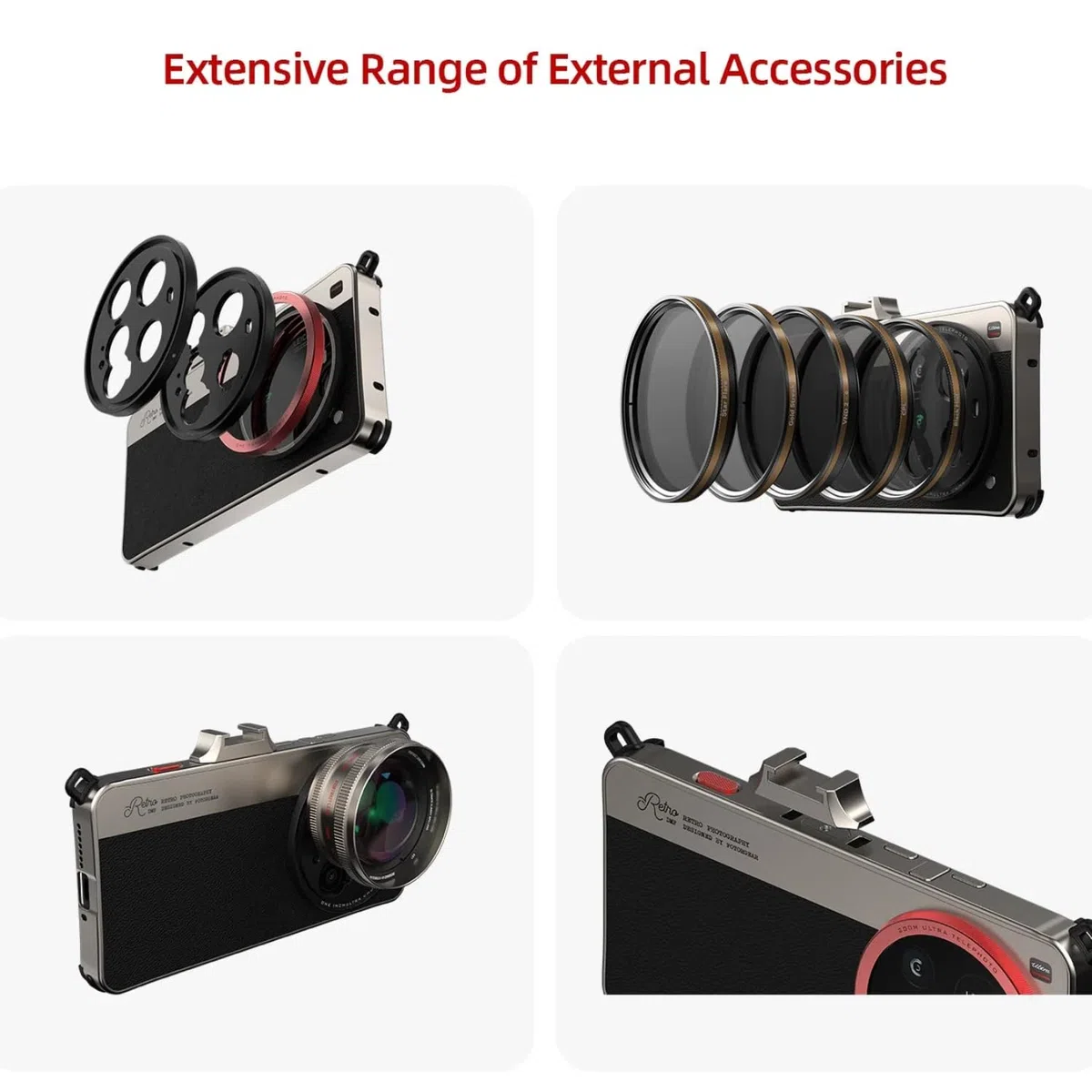 Fotorgear Retro etui na telefon komórkowy do Xiaomi 15 Ultra – mechaniczny wyzwalacz, Cold Shoe, kompatybilne z filtrem 67mm i mocowaniem T-/17 mm