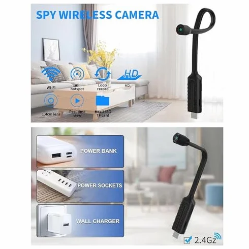 Ukryta Kamera, Kamera Szpiegowska HD 1080P, Wtyczka USB Mini Bezprzewodowa Kamera WiFi ze Zdalnym Podglądem, Mała Wewnętrzna Kamera dla Niani z Noktowizorem, Wykrywanie Ruchu