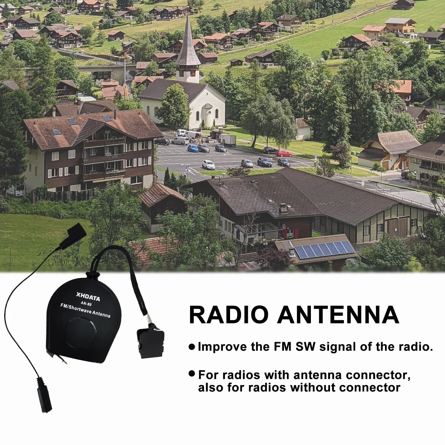 XHDATA AN-80 Antena radiowa FM SW Wzmacniacz sygnału Odbiornik z kablem 7 m Czarny