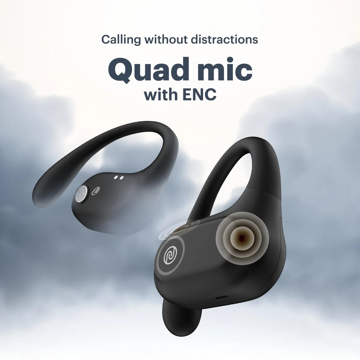 Noise Pure Pods Bezprzewodowe otwarte słuchawki douszne z technologią AirWave, czas odtwarzania do 80 godzin, czterokrotny mikrofon z ENC, neodymowy dynamiczny przetwornik 16 mm, odłączany czysty