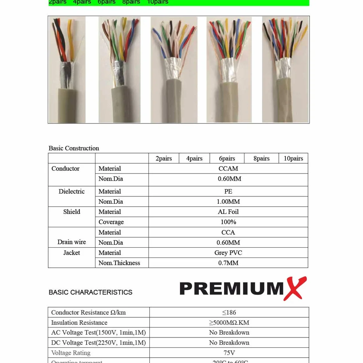 PremiumX Kabel Telefoniczny 100m 4-Żyły 4x2x0,6mm J-Y(ST) Y - Kabel Instalacyjny, Kabel Telekomunikacyjny, Ekranowanie Aluminiowe, Projekt CCA, do Użytku Wewnętrznego/Zewnętrznego